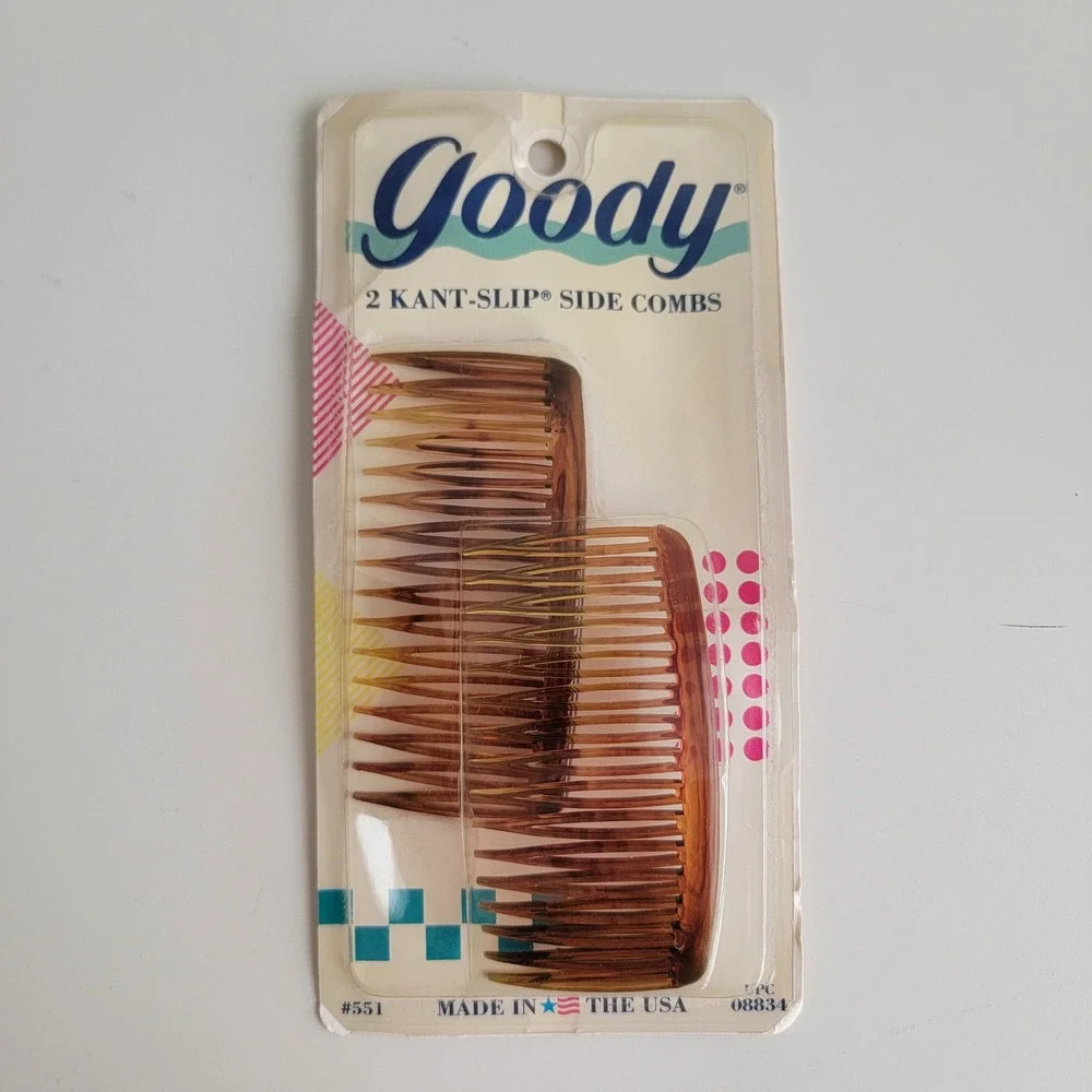 Vintage 1989 Goody Kant-Slip Side Combs Brown NEW Tortoise Shell 2pc #551